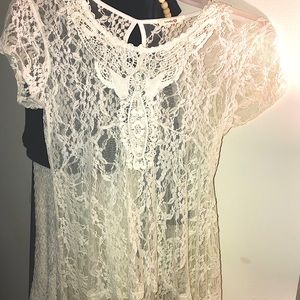 Ivory lace high-low shirt